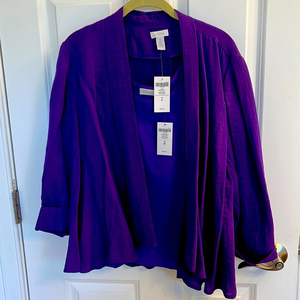 Chico’s size 2 light weight purple jacket with matching sleeveless microfiber